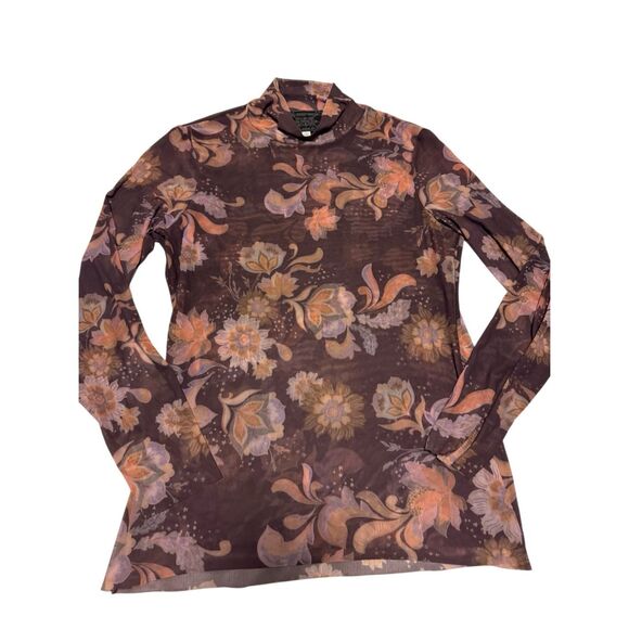 Johnny was size large mesh floral fall mock turtle neck blouse - EUC - Picture 1 of 5
